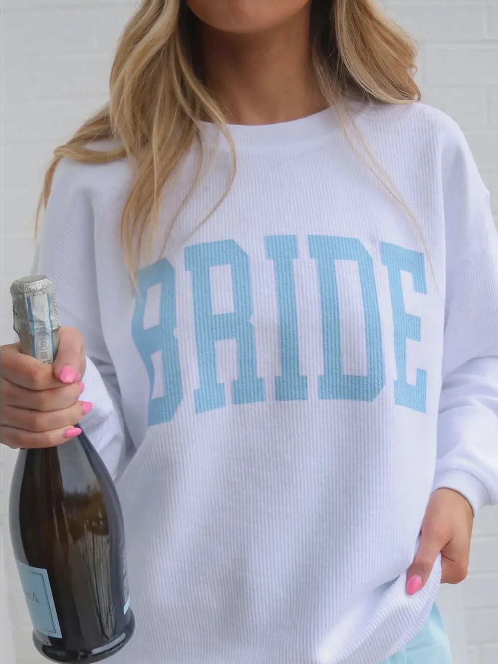 Bride Graphic Crewneck Sweater - White with Light Blue
